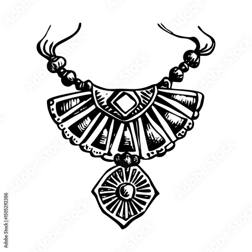 A vintage style illustration of fan necklace