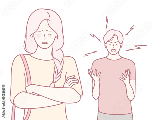 A scene depicting an emotional disagreement between two individuals, highlighting tense body language.
