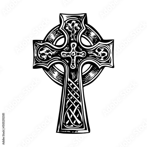 A vintage illustration showing gothic cross 