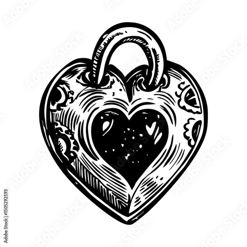 A vintage style illustration showing heart locket