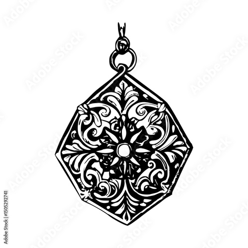 A vintage style illustration showing ornate pendant