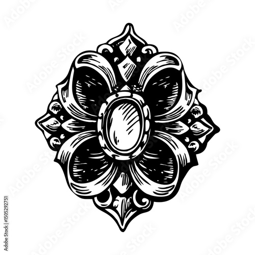 A vintage illustration depicting ornate brooch 