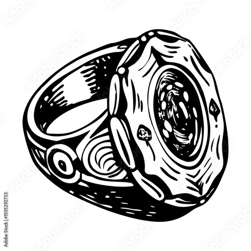 A vintage illustration showing glowing opal ring