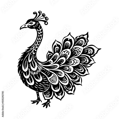 A vintage style illustration of peacock brooch
