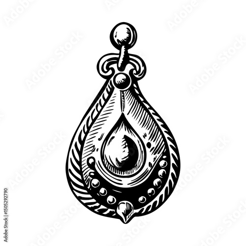 A vintage style illustration of teardrop pendant