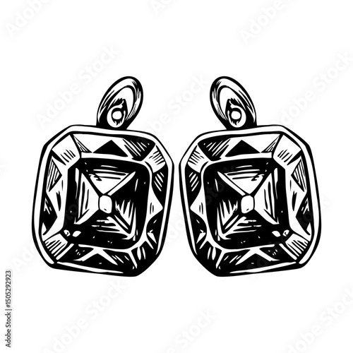 A vintage illustration depicting sapphire studs