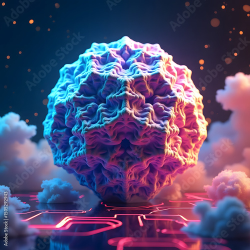 3d render of colorful deatailed shape. Dynamic futuristic background. photo