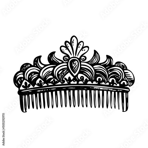 A vintage style illustration of tiara comb