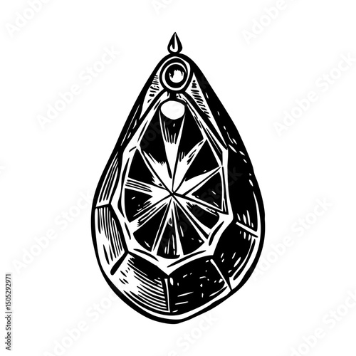 A vintage style illustration depicting teardrop jewel