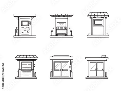 Minimal toll booth line art vector graphic image
