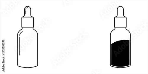 Beauty serum silhouette icon set. Black simple vector of dropper bottle with cosmetic oil. Contour isolated pictogram on white background