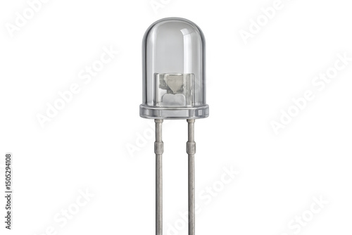 White 5mm round top led emitting bright light, revealing internal structure against transparent background, perfect for technological design