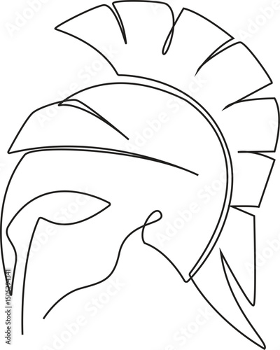 Roman warrior knight helmet mask continuous one line drawing. Spartan headgear single line art Vector illustration. Editable Stroke.