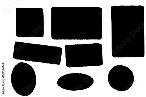 Vector Textbox Grunge Shape Elements. Hand Drawn Ink Boxes, Rough Edged Frames and Paint Stroke Borders. Vector Illustration.