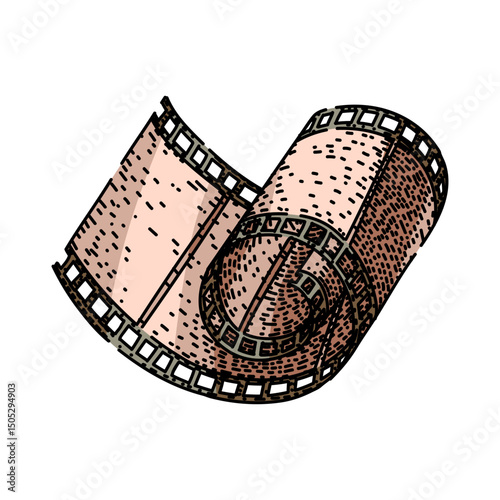 analog film reel sketch hand drawn vector