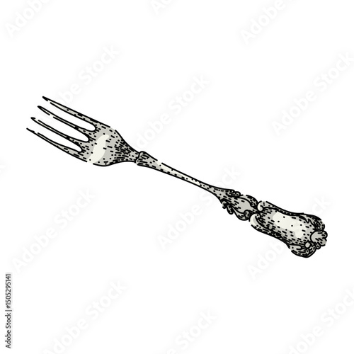 flatware fork engraved silver sketch hand drawn vector