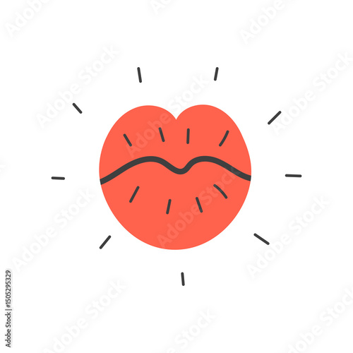 Heart Lips minimal sketch. Red Kiss Print Love Symbol. Affection Romance Gratitude Emoji. Appreciation Icon. Vector illustration