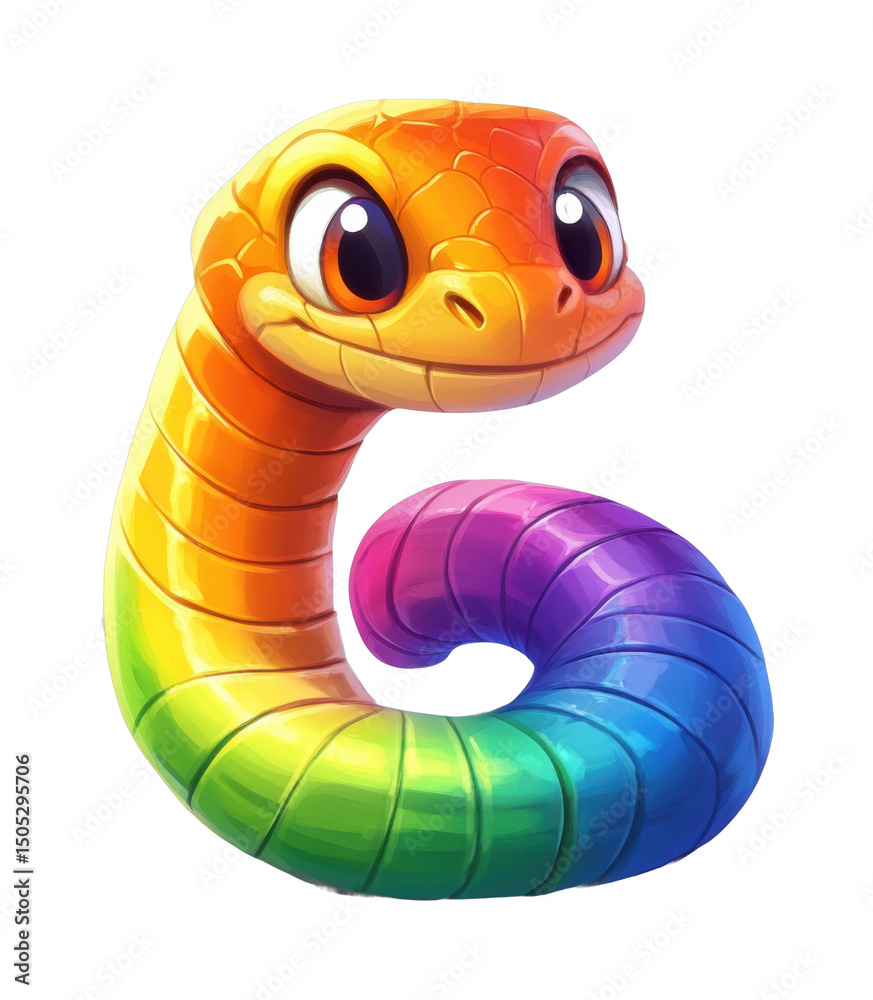 Fototapeta premium PNG Colorful cartoon snake with rainbow pattern and big eyes