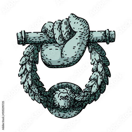 rustic iron door knocker sketch hand drawn vector