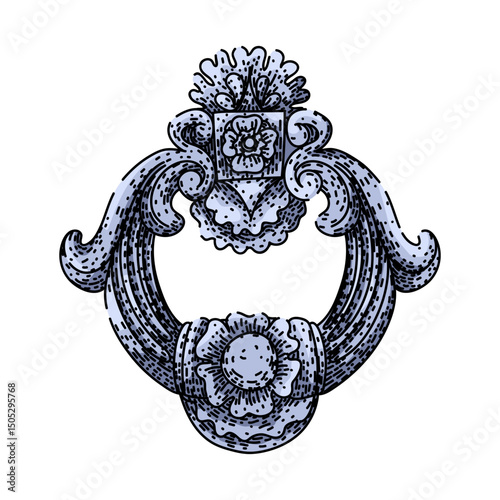 decorative iron door knocker sketch hand drawn vector