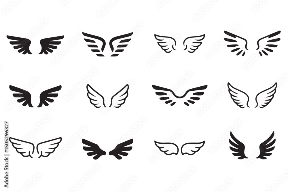 Obraz premium Set of Monochrome Minimalist Winged Designs for Modern Art