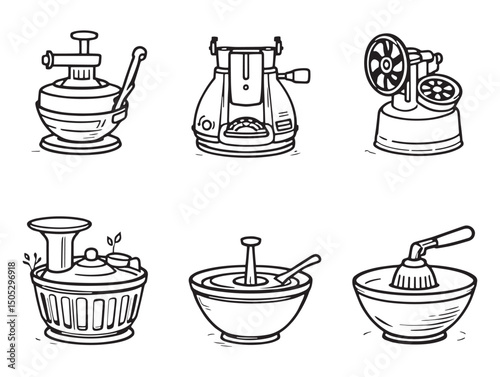 Minimalist line art salad spinner icon for healthy cooking