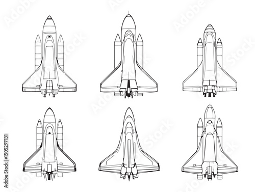 Minimalist space shuttle line art ideal for space themes