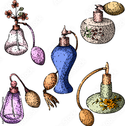perfume automizer set sketch hand drawn vector