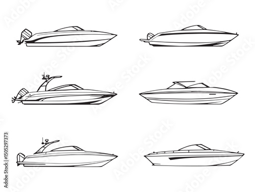 Minimalist speedboat line art illustration perfect for graphic work
