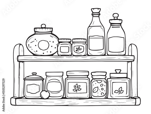 minimalist spice rack line art drawing for cooking designs
