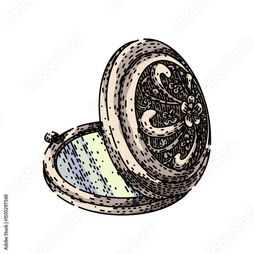 makeup pocket mirror sketch hand drawn vector