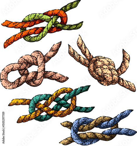 rope knot set sketch hand drawn vector