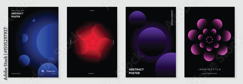 Modern gradient poster background vector set. Cover template with vibrant perspective geometric prism shapes. Ideal design for social media, cover, banner, flyer.