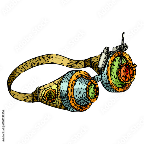 brass steampunk device sketch hand drawn vector