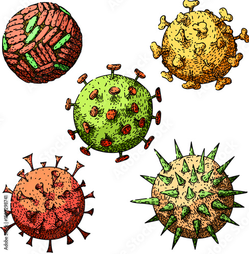 virus set sketch hand drawn vector