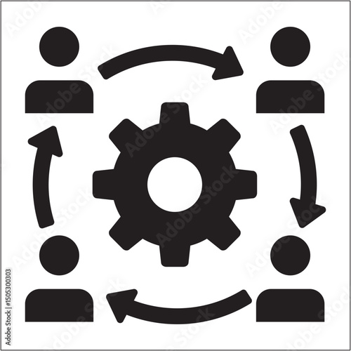 Research icon. Setting and strategy icon. Icon symbol of people worker adjustment, arrangement, control. Vector illustration.