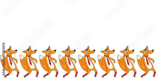 Funny dancing red fox Frame with Empty space for text. Vector illustration of animal Frame. Perfect dress bottom decor template design. EPS 10