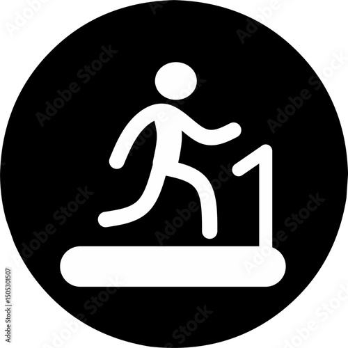 Man on The Treadmill Icon on Black Button background. Perfect for gym symbol 