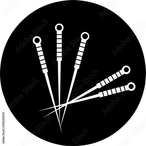 Acupuncture Needles icon illustration in black round background. 