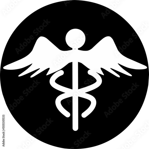 Caduceus Symbol for Medic. Sign with wings and snake icon.
