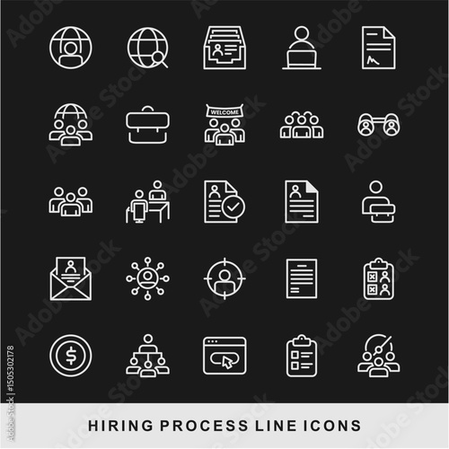 Hiring Process Line Icons. Recruitment, Job Application, Interview, Candidate Selection Vector Set
