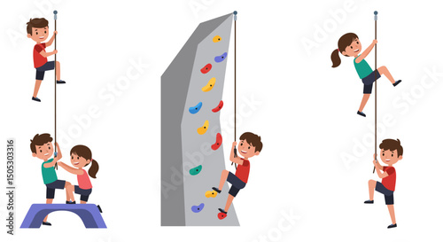 Children Engaging in Climbing Activities at a Recreation Center