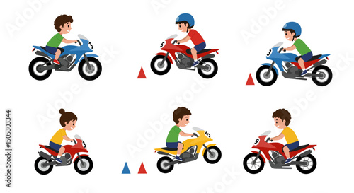 Children Riding Motorcycles Around Cones Illustration