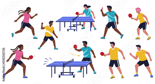 Diverse Table Tennis Players in Action Dynamic Poses and Energetic Gameplay