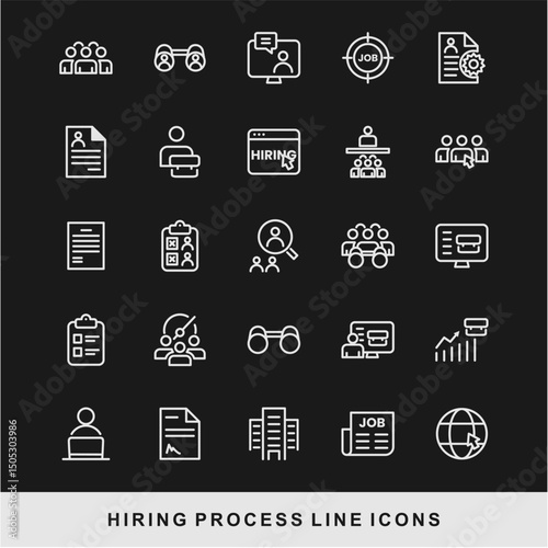 Hiring Process Line Icons. Recruitment, Job Application, Interview, Candidate Selection Vector Set