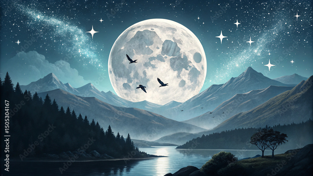 Fototapeta premium mountain landscape with moon