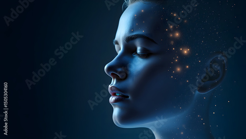 Serene Digital Portrait Glowing Particles and Soft Light