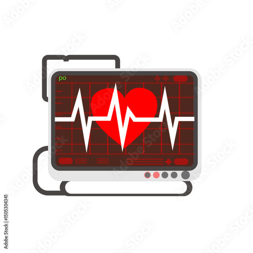 Emergency ekg monitoring. Red heart pulse. Heart beat line. Electrocardiogram
