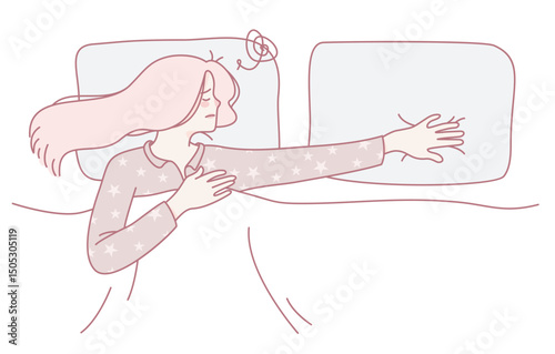 A woman in bed reaching out, deeply expressing her feelings of loneliness, yearning, and profound longing