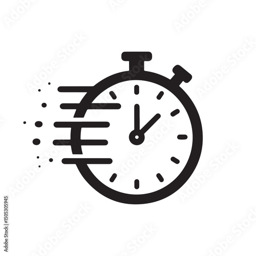 Retro black stopwatch icon with a classic timer and bell for morning alarms